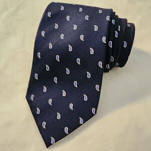 STAFFORD Men's 100% Silk Necktie Designer PAISLEY Blue Tie Classic Style